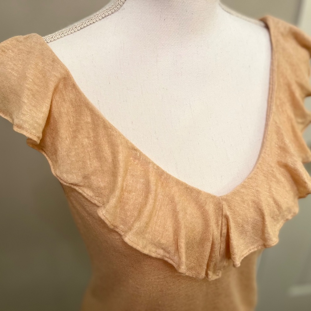 Lilly Pulitzer Gold Linen Ruffle Tank Large - Picture 2 of 10